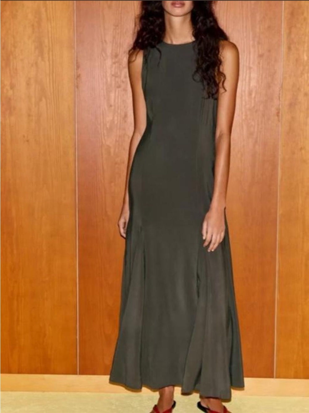 Zara Olive Green Sleeveless Maxi Dress